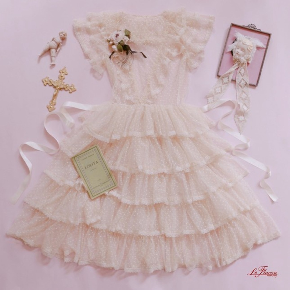 LeFlacon Vintage Style Tiered Sheer Dolly Dress